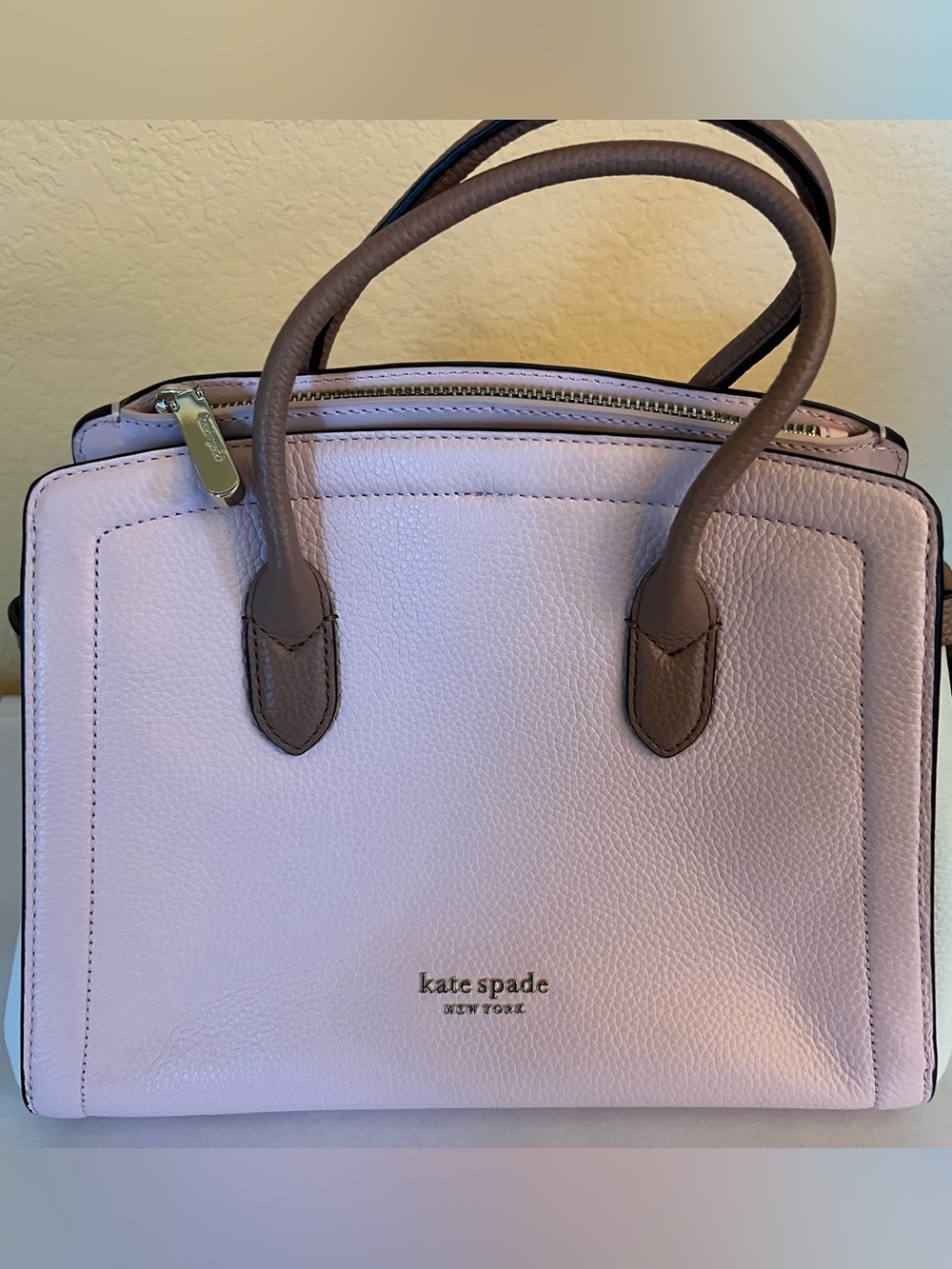 Kate Spade V101 Pink/White/Tan Pebbled Leather Satchel